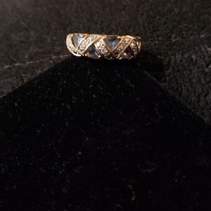 Gold Tone Overlay Ring w/Tanzanite & VZ Stones